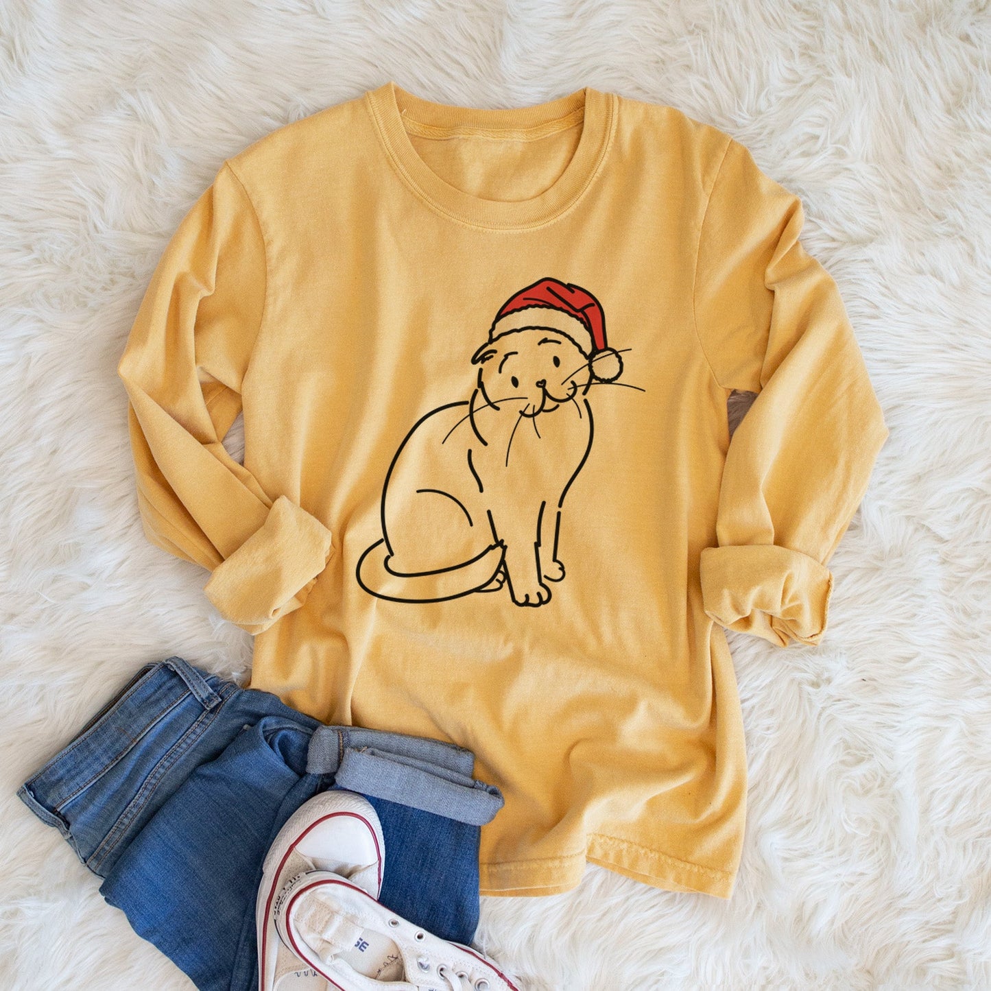 Jolly Scottish Fold Cat - Hank - Heavyweight 100% Cotton Long Sleeve