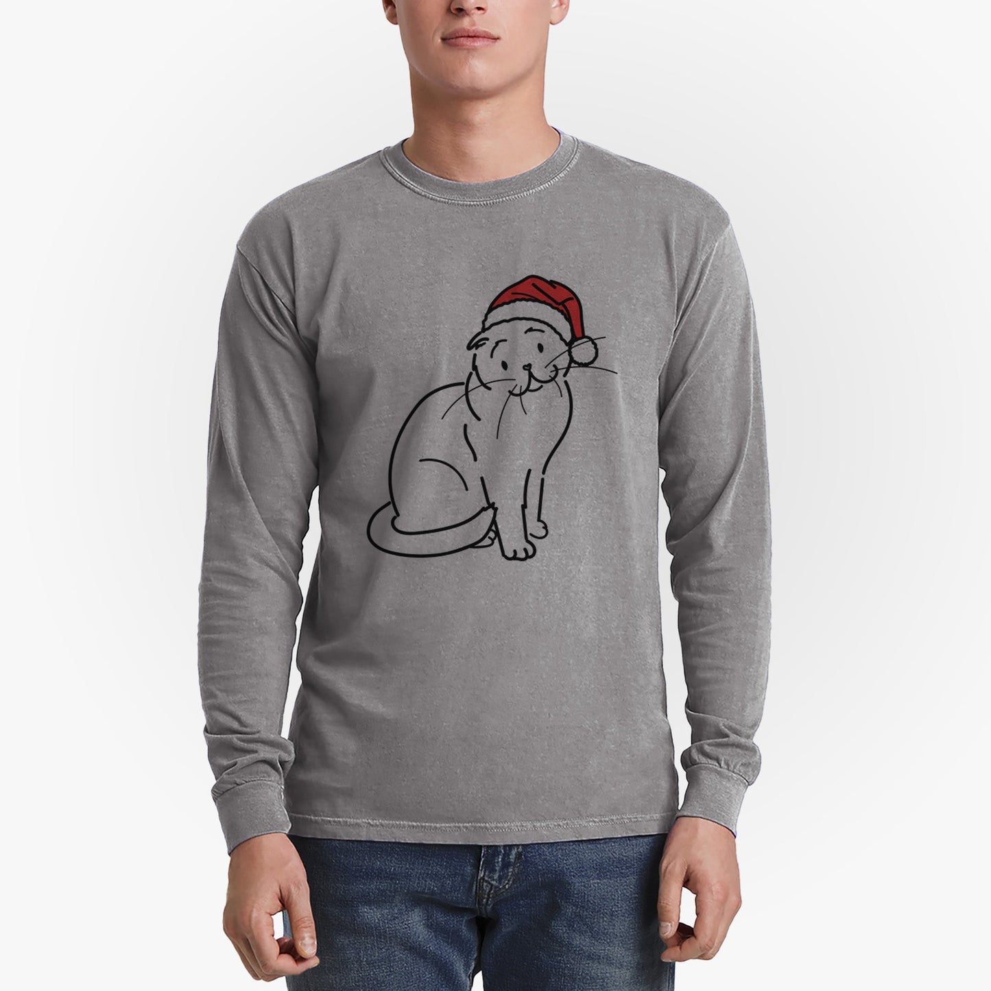 Jolly Scottish Fold Cat - Hank - Heavyweight 100% Cotton Long Sleeve