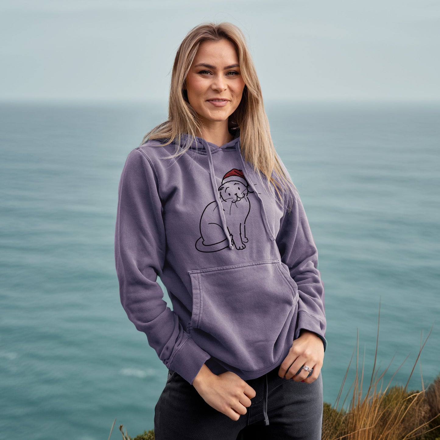 Jolly Scottish Fold Cat - Hank - Unisex Pigment Dyed Hoodie