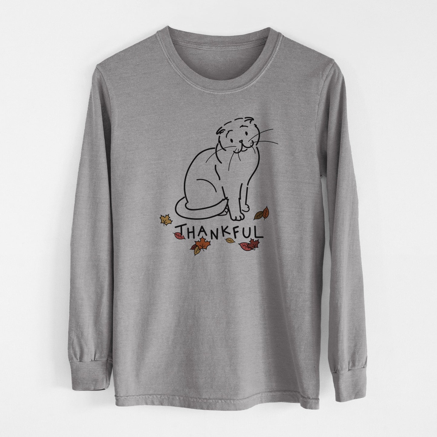 Thankful Scottish Fold Cat - Hank - Heavyweight 100% Cotton Long Sleeve