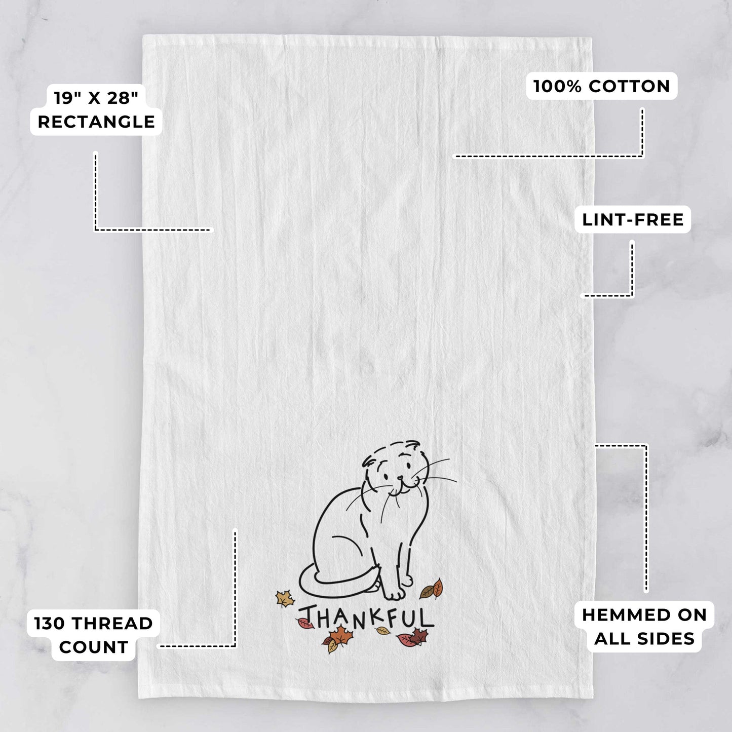 Thankful Scottish Fold Cat - Hank - Tea Towel