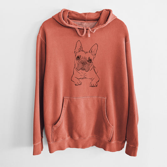Doodled Buster the French Bulldog - Unisex Pigment Dyed Hoodie