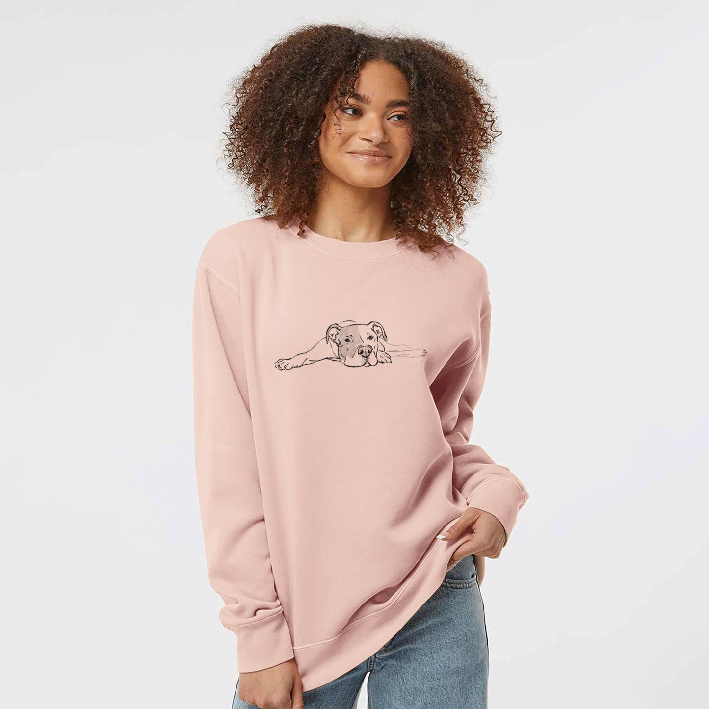 Doodled Harvey the American Staffordshire Terrier - Unisex Pigment Dyed Crew Sweatshirt
