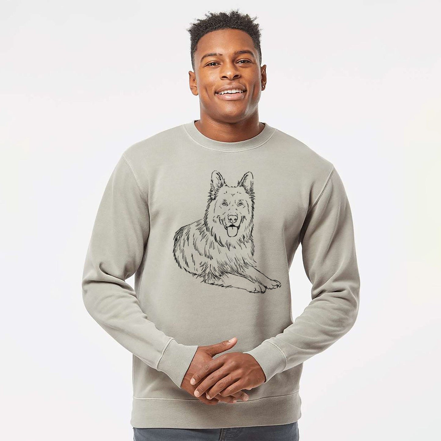 Doodled Jaxs the German Shepherd - Unisex Pigment Dyed Crew Sweatshirt