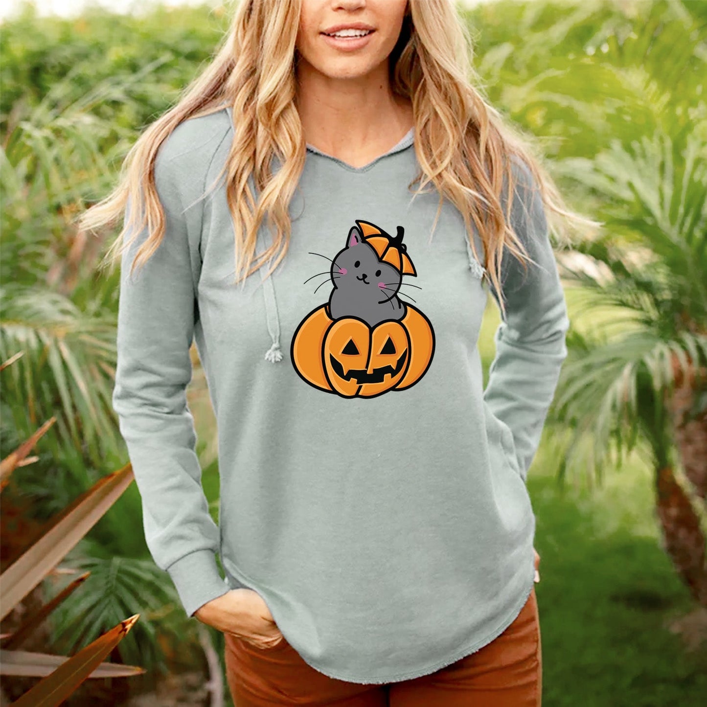 Pumpkin Cat - Black Cat - Cali Wave Hooded Sweatshirt