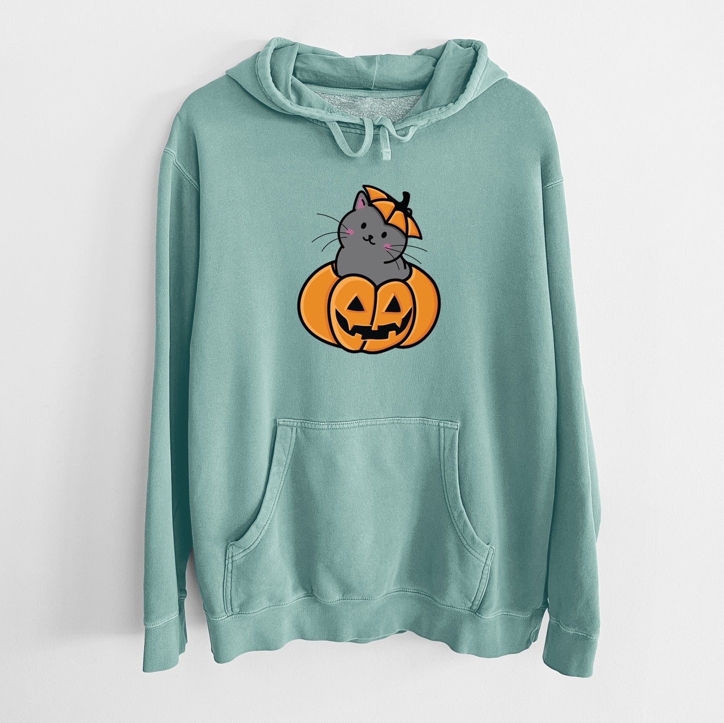 Pumpkin Cat - Black Cat - Unisex Pigment Dyed Hoodie