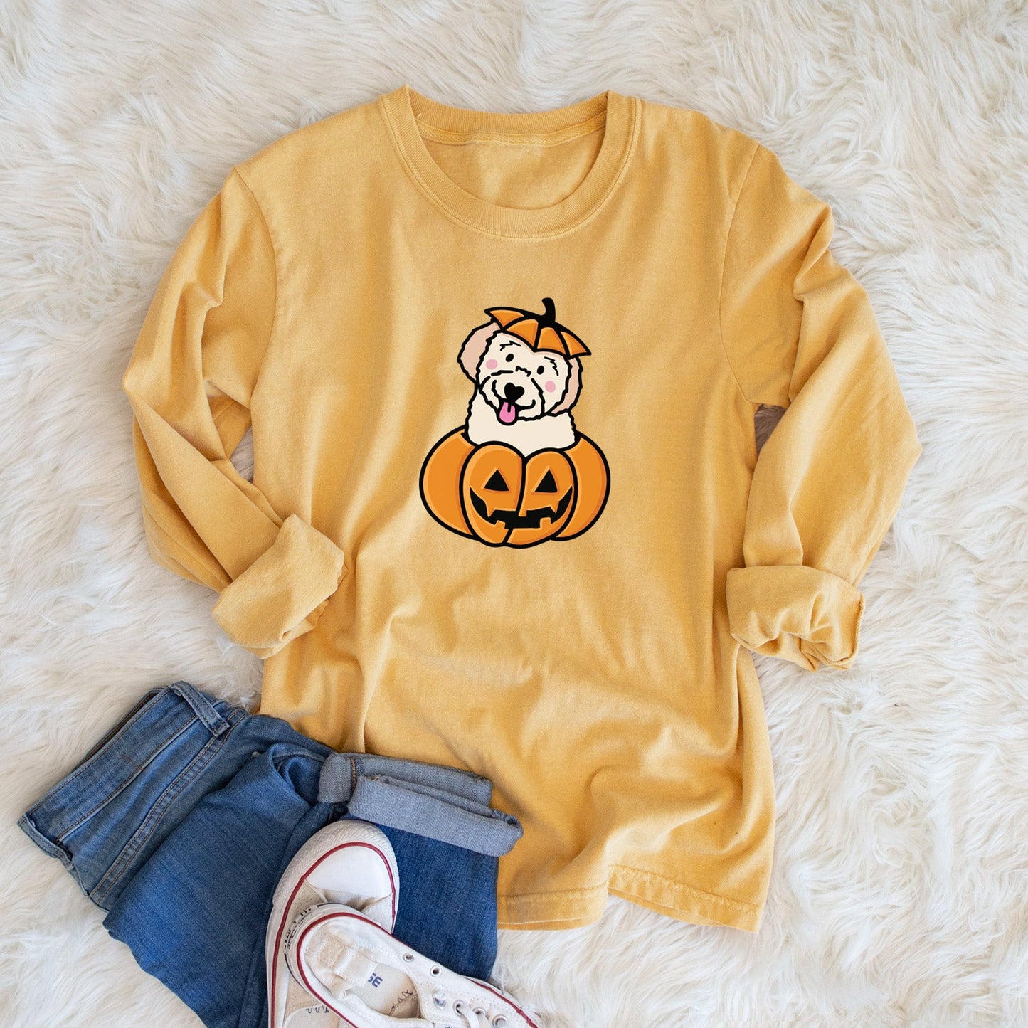Pumpkin Pup - Doodle - Heavyweight 100% Cotton Long Sleeve