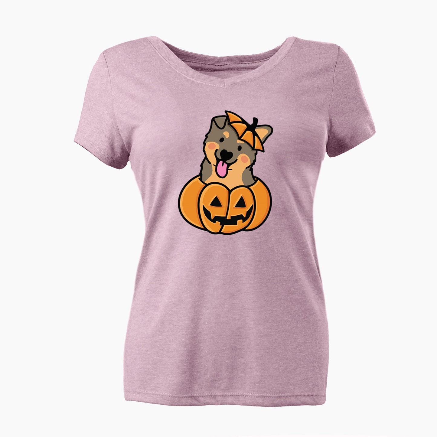 Pumpkin Pup - German Shepherd - Women's Perfect V-neck Shirt