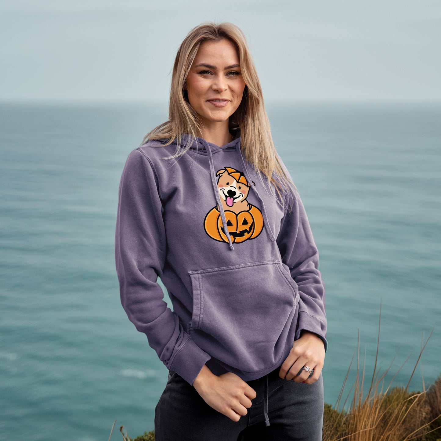 Pumpkin Pup - Pitbull - Unisex Pigment Dyed Hoodie