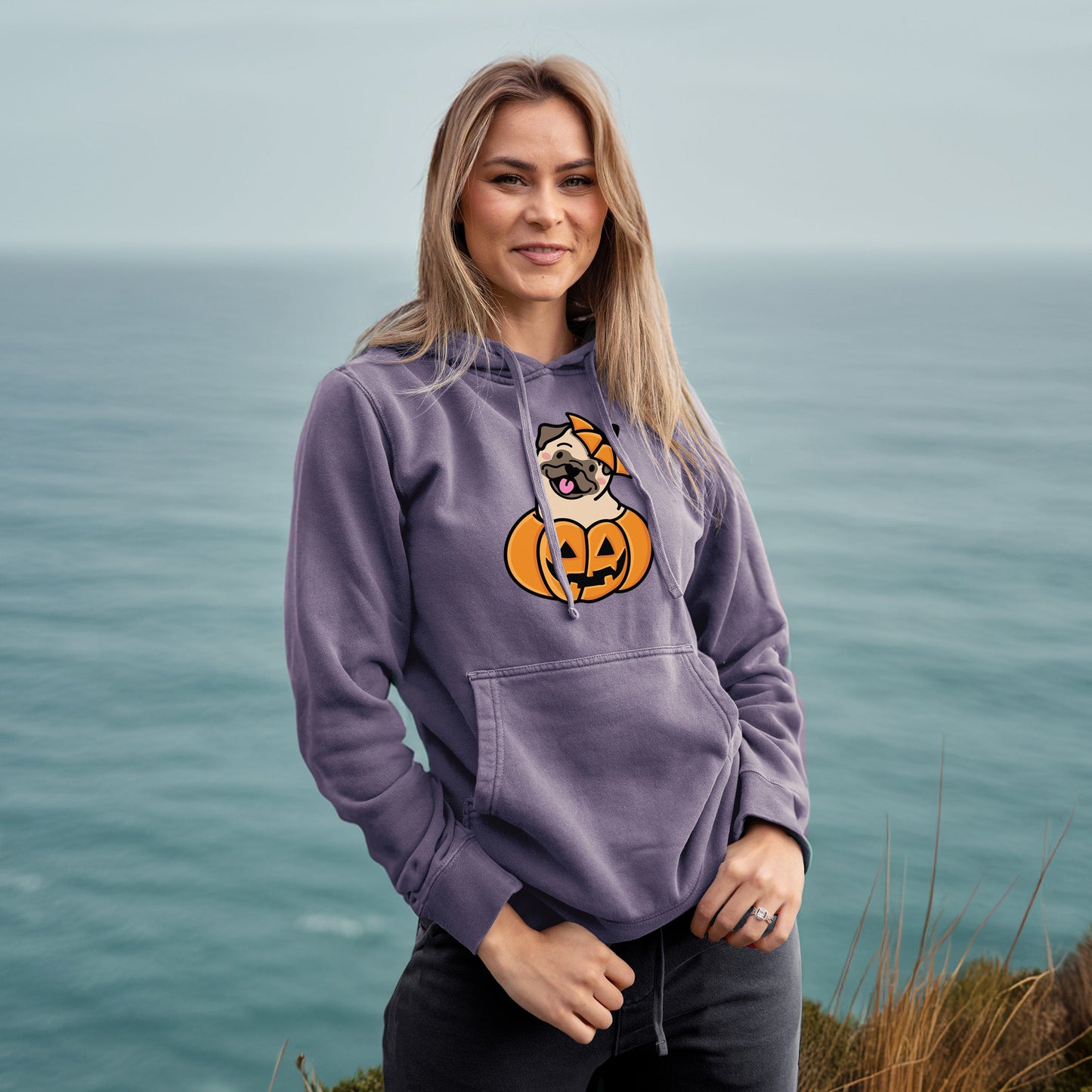 Pumpkin Pup - Pug - Unisex Pigment Dyed Hoodie