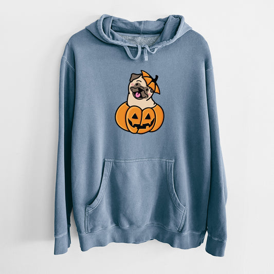 Pumpkin Pup - Pug - Unisex Pigment Dyed Hoodie