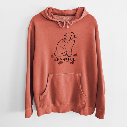 Thankful Scottish Fold Cat - Hank - Unisex Pigment Dyed Hoodie